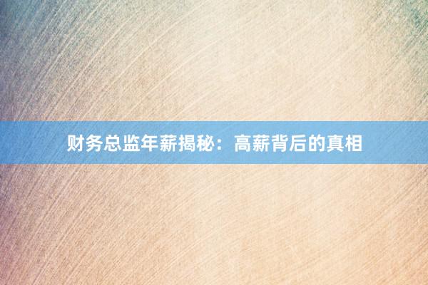 财务总监年薪揭秘：高薪背后的真相